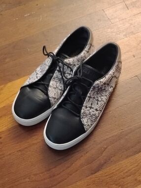 Cole Haan Black Leather & Snakeskin Print Sneakers